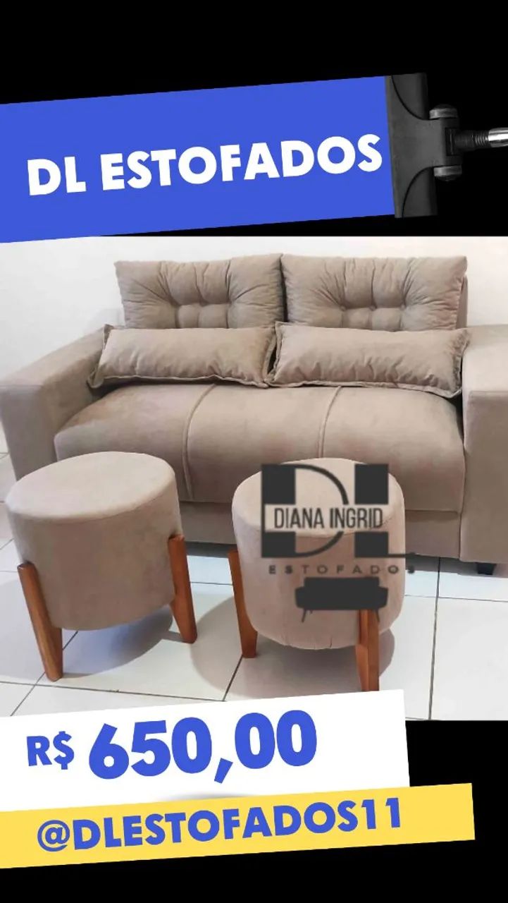 Sofá com 3 lugares e 2 puffs - Foto 3