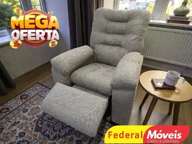 Poltrona Retrátil e Reclinável em Linho Bege ENTREGA HOJE