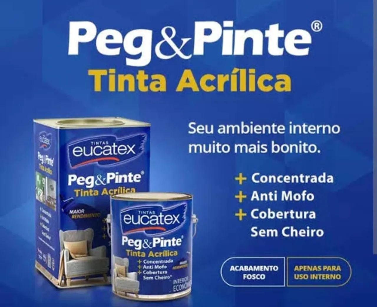 Tinta Acrílica Peg&Pinte Eucatex - Concentrada, Anti Mofo, Cobertura, Sem Cheiro