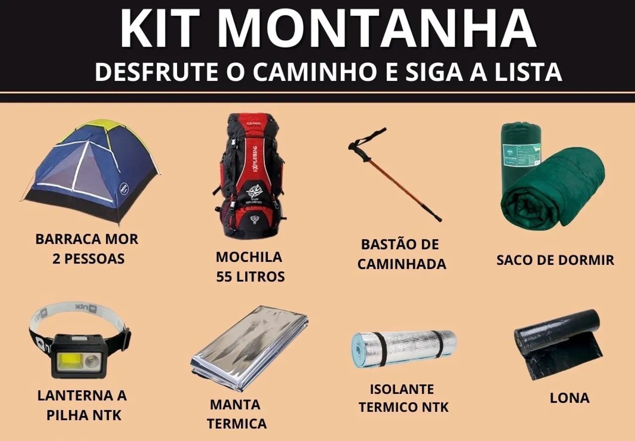 Kit Barraca, Mochila, bastão de caminhada 