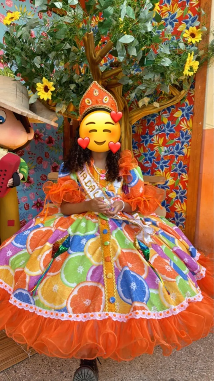Vestido Junino Infantil Laranja e Colorido