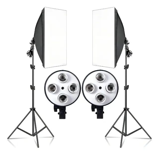 2x Kit Softbox 50x70 Cm Quadruplo Luz Contínua + Tripé 2m