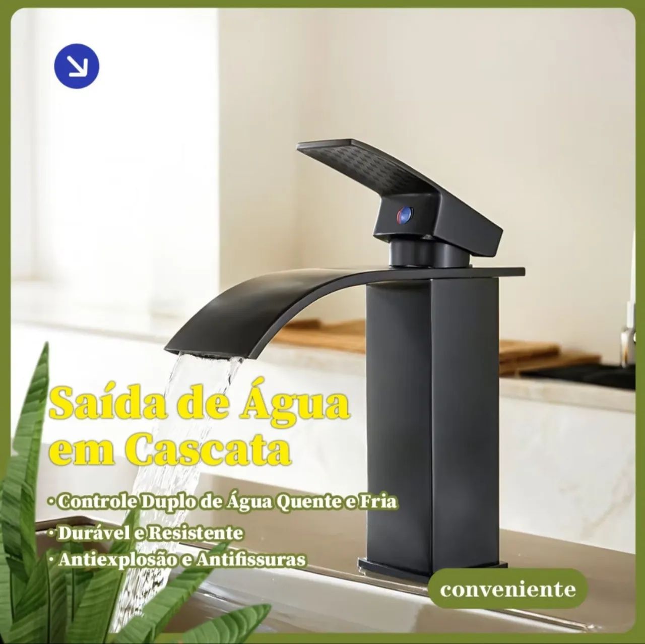 Torneira cascata misturador pia banheiro preta