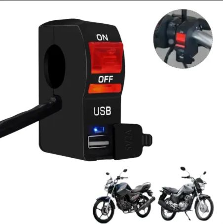 Carregador de Celular Usb com Botao de Liga Desliga p/ Moto Motocicleta Universal z1023 
