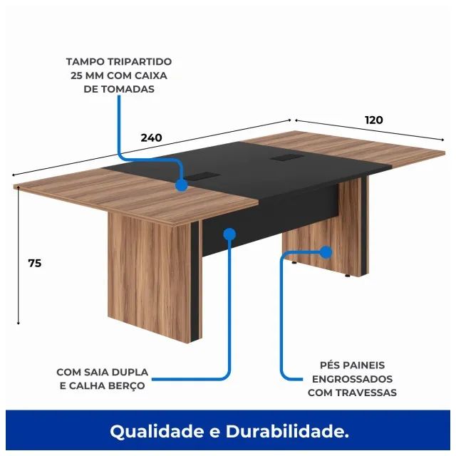 Mesa Para Reunião Executiva Ampla Com Caixa De Tomadas Acabamento Sofisticado 22012 - Foto 4