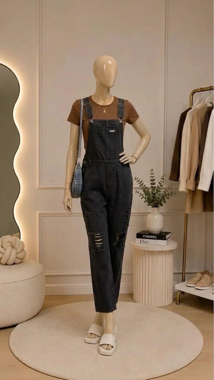 jardineira jeans preta - Foto 2