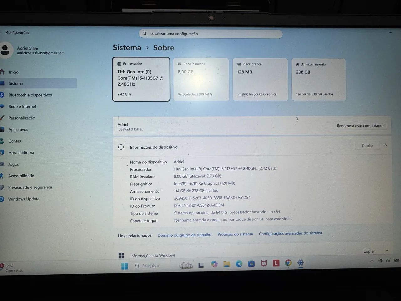 Notebook Lenovo i5 11 - 8GB  - Foto 3