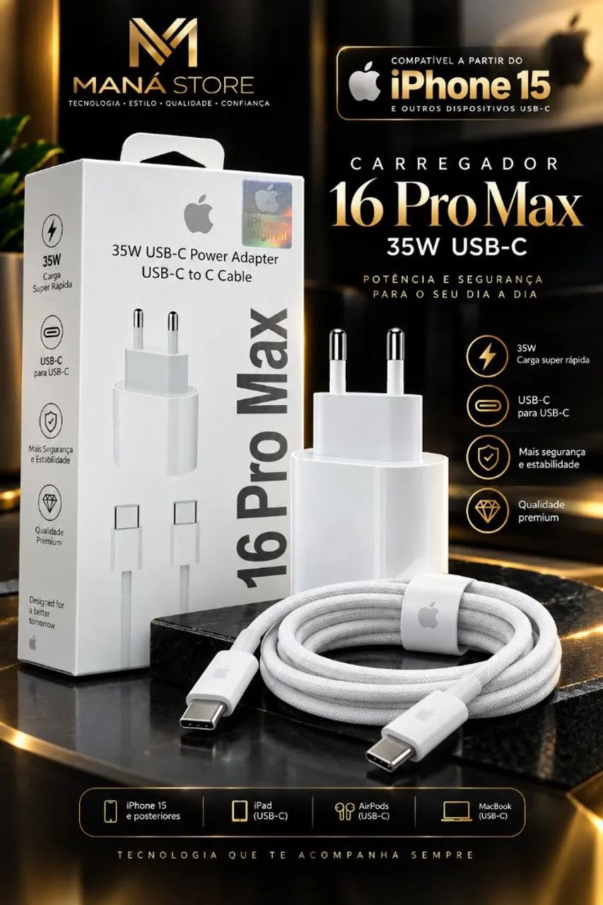 Kit Carregador Turbo iPhone+ cabo tipo C