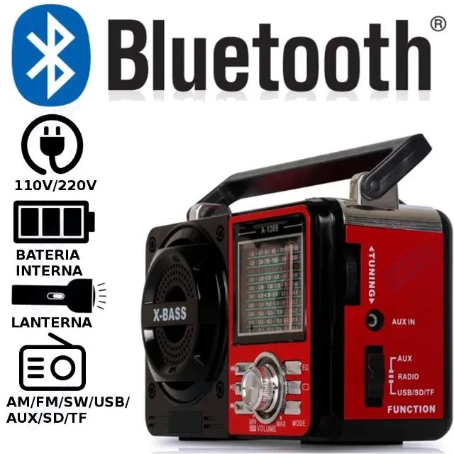 Rádio Bluetooth Portátil FM/AM/SW, Rádio Vintage com Bateria Recarregável aturnshop.com.br - Foto 3