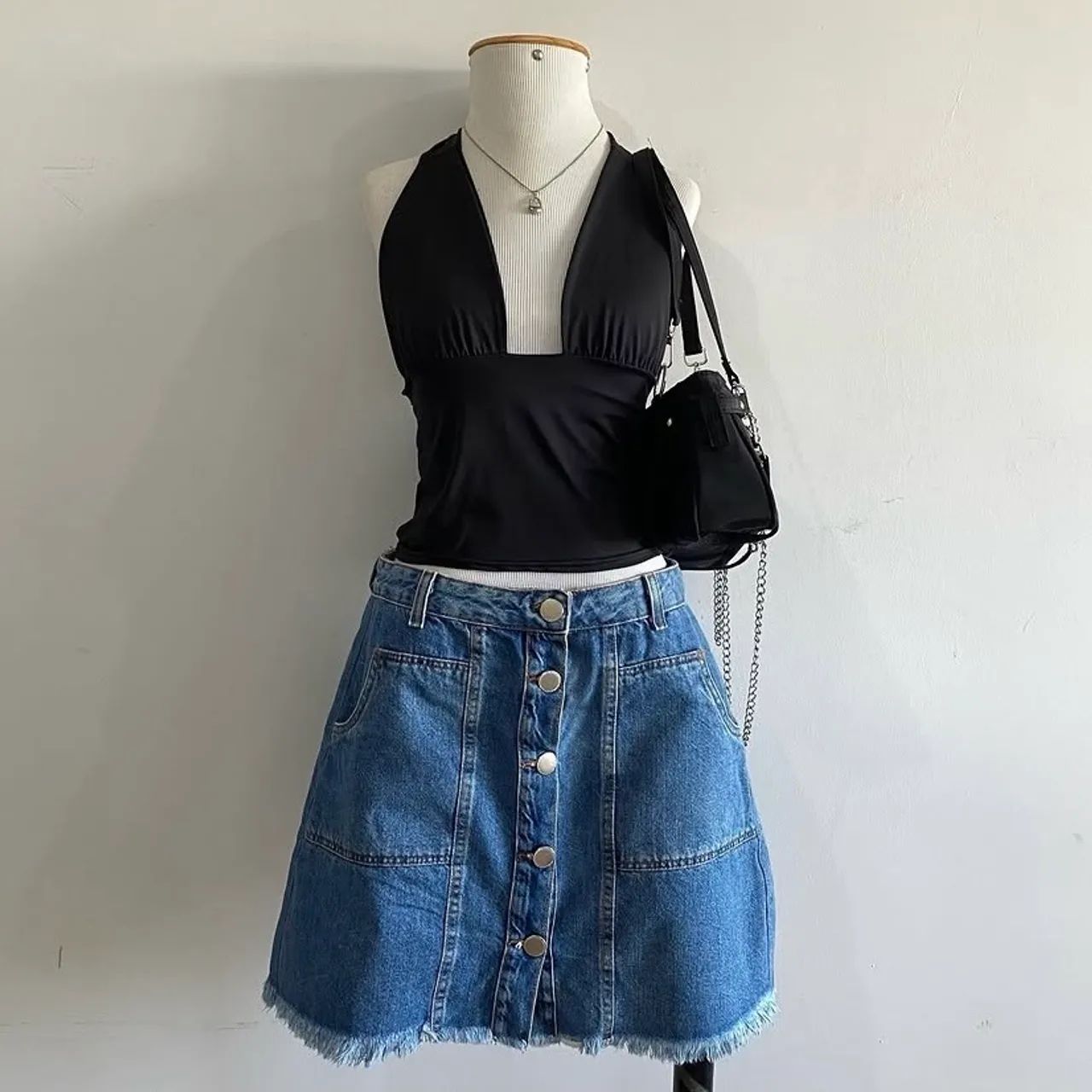 Saia Jeans Cintura Alta