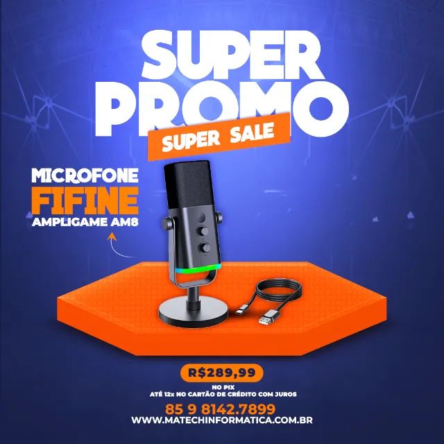 Microfone Dinamico Fifine AM8 - RGB - XLR - USB
