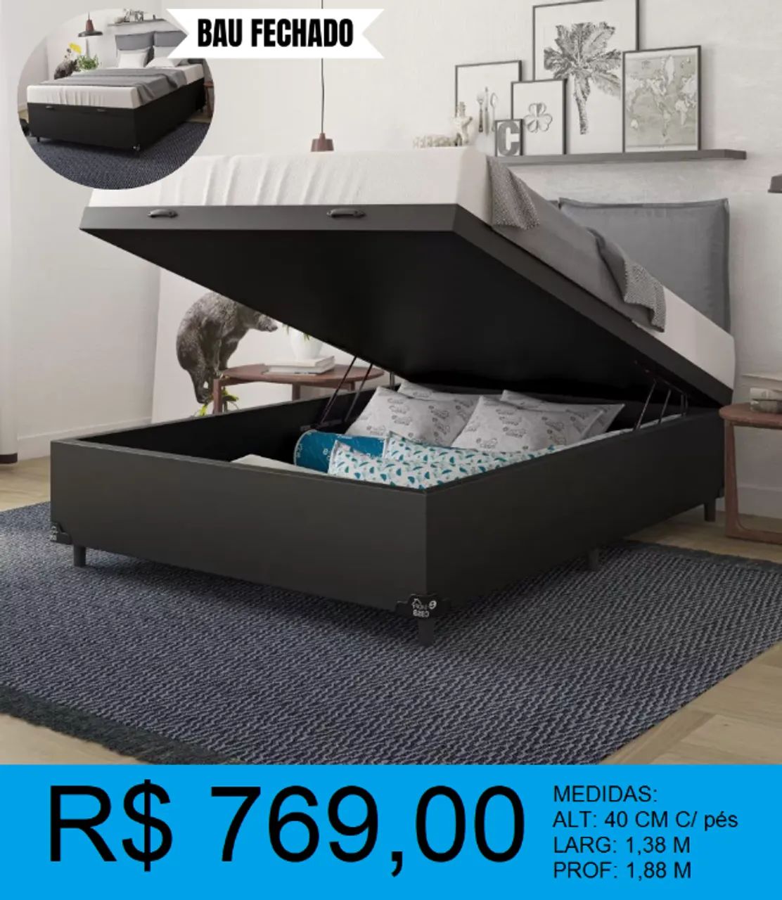 BASE BAÚ - DISPONIVEL EM 3 CORES -OTIMA QUALIDADE =COMPRE HOJE E RECEBA EM ATE 72H - Foto 2