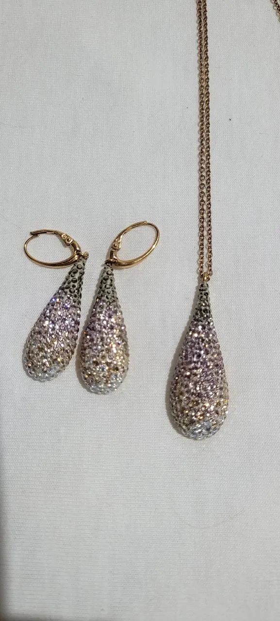 Swarovski original- colar e brincos e relógio Quartz em prata 925 e marcassitas  - Foto 2