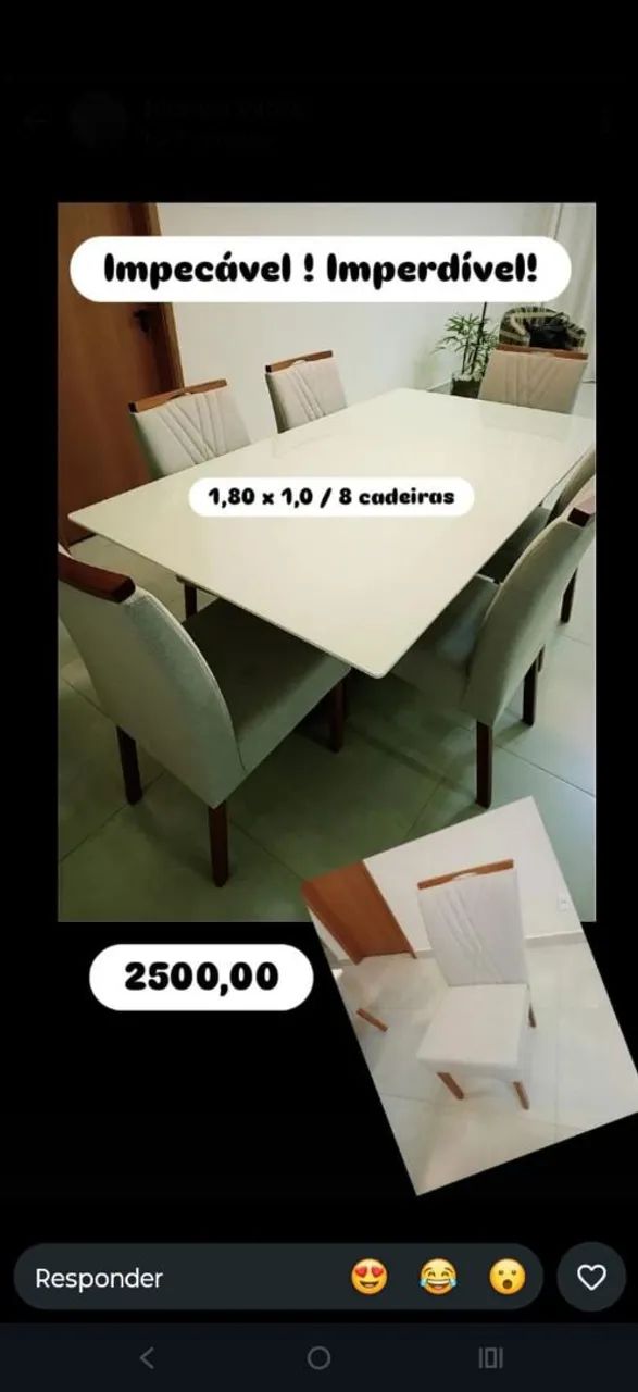 Jogo de mesa com 8 cadeuras, linho cinza claro