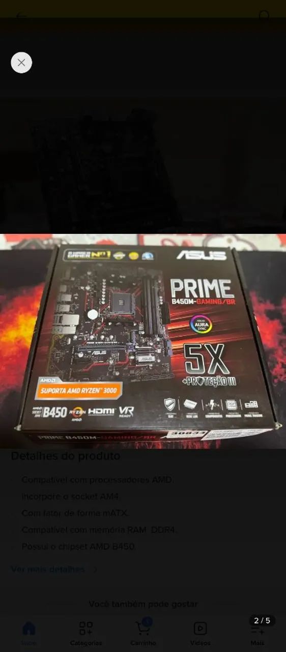 Placa-mãe Asus Prime B450m Gaming/br com Ryzen 5 2600 - Foto 2