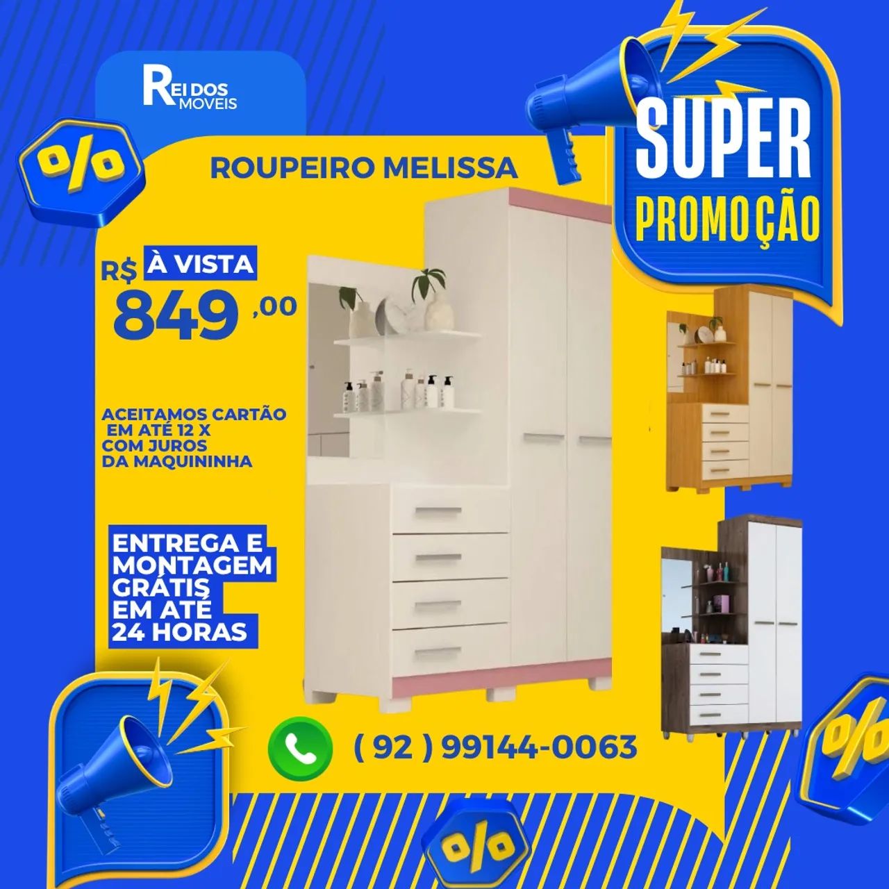 Guarda roupa solteiro 100% MDF