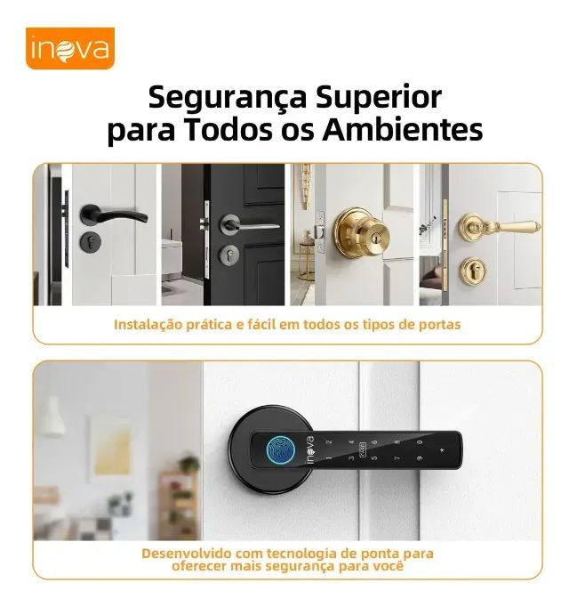 Fechadura Digital Inova Inteligente Biométrica com Senha e Cartão IC para Porta de Madeira - Foto 2