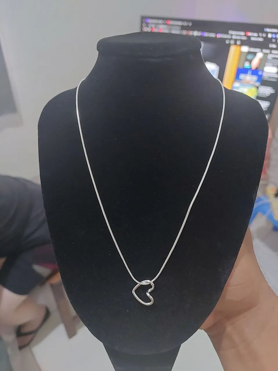 Colar de prata esterlina com coração  vazado PRATA 925 - Foto 3