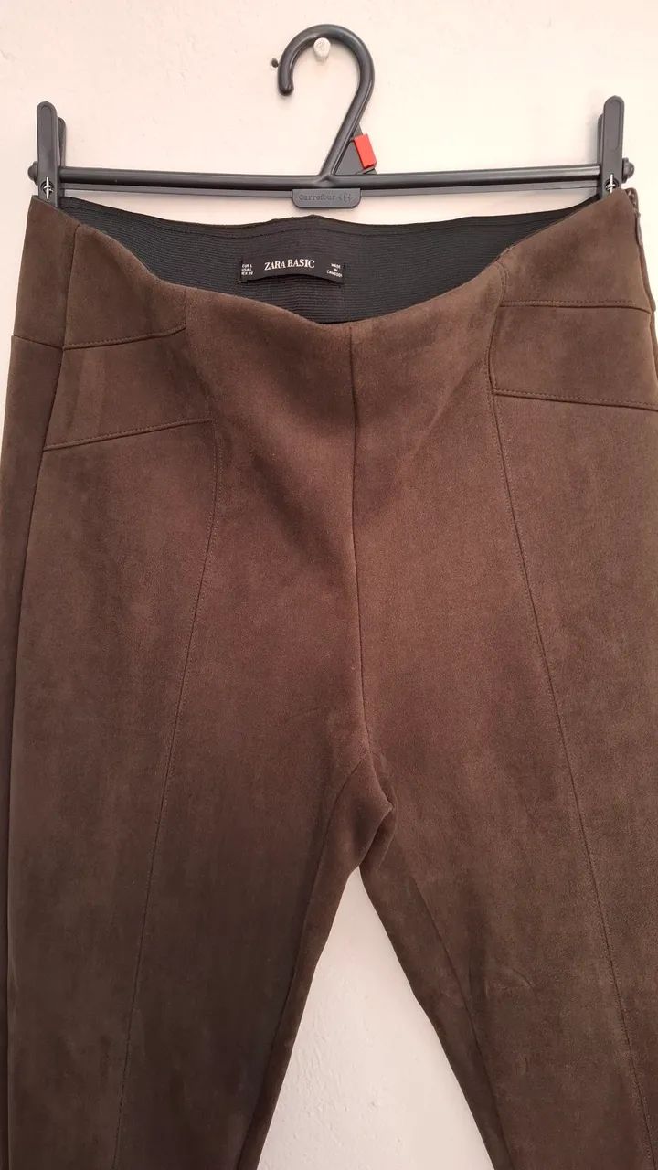 Calça Zara Basic Marrom Suede - Tamanho L
