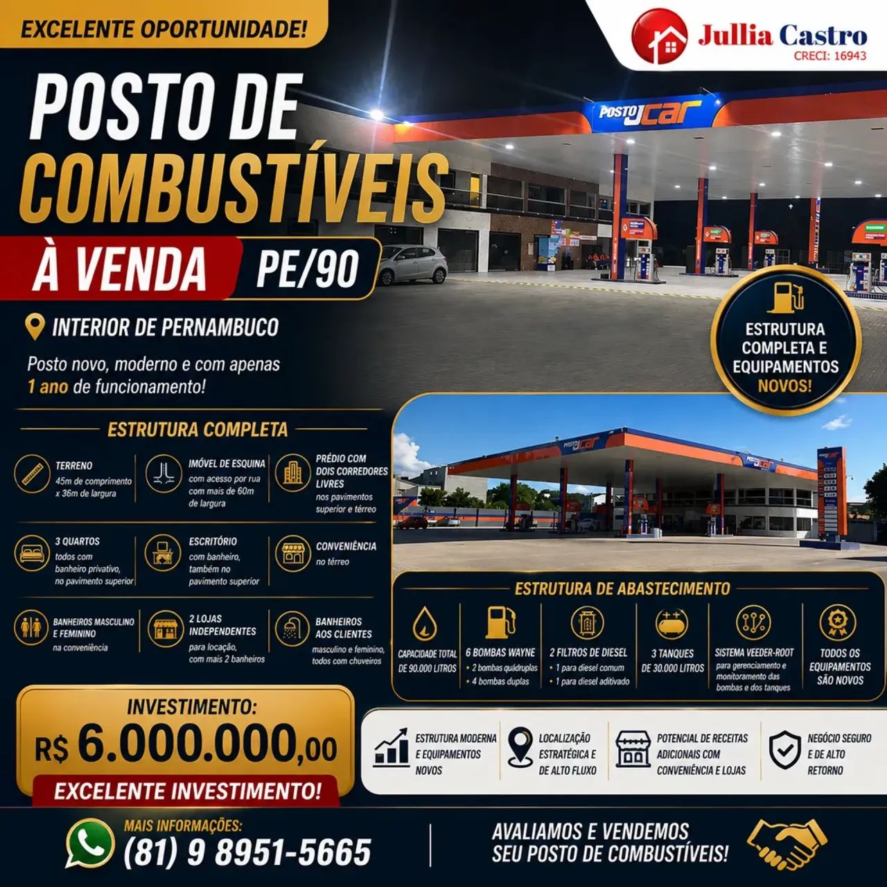 POSTO DE COMBUSTÍVEIS À VENDA NA PE-90 - Foto 3