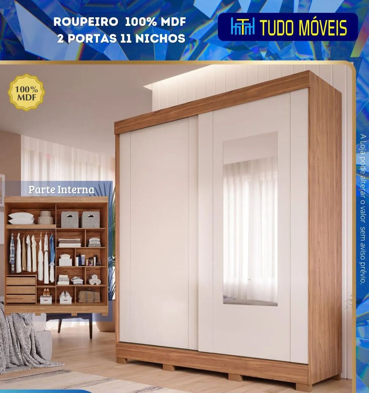 ROUPEIRO CASAL 2 PORTAS DE CORRER 100% MDF 