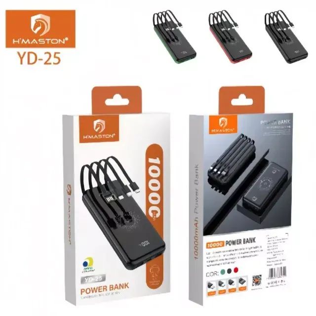 Carregador Portátil Power Bank Turbo Bateria 10000mah Por Indução C/ 4 Cabos Universal