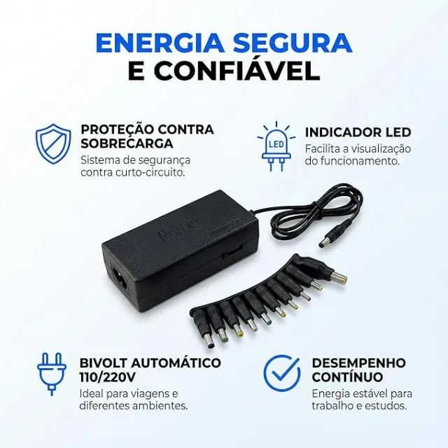 Fonte Notebook Universal Adaptador com 9 Pinos Conectores Portátil Bivolt - Foto 5