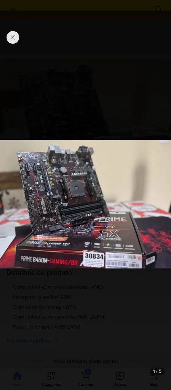 Placa-mãe Asus Prime B450m Gaming/br com Ryzen 5 2600