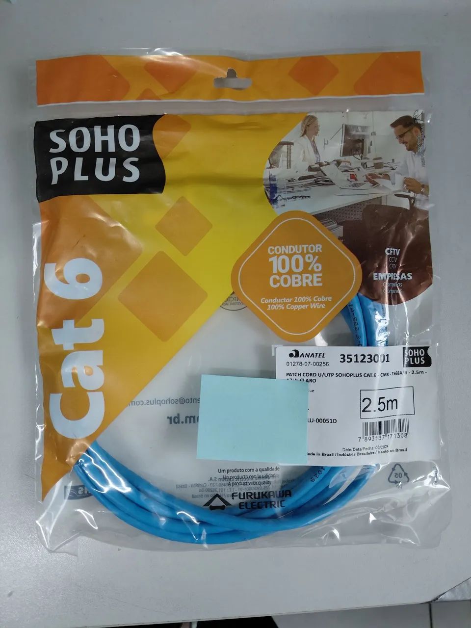 PATCH CORD CAT 6 2.5M SOHOPLUS CMX U/UTP AZUL FURUKAWA 