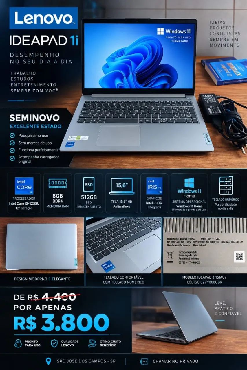 Notebook Lenovo IdeaPad 1i - 512SSD/8GB i5 com carregador original - Foto 5