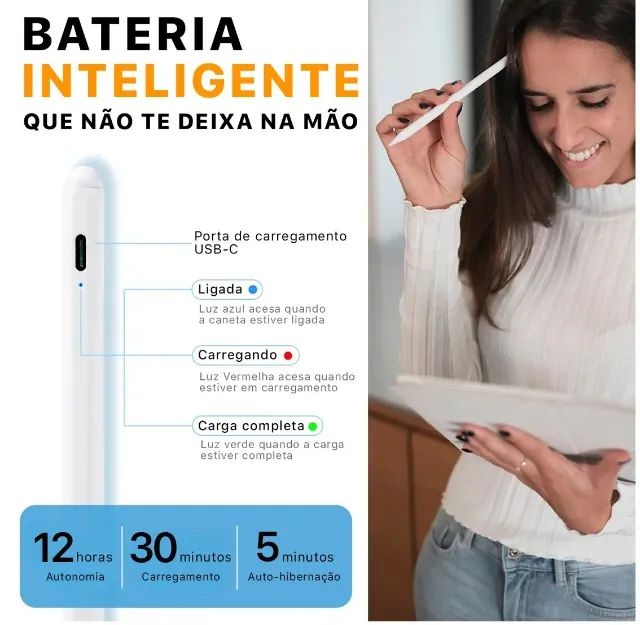 Caneta Pencil Para iPad 11a A16 2026 Com Palm Rejection 1mm Branca - Foto 4