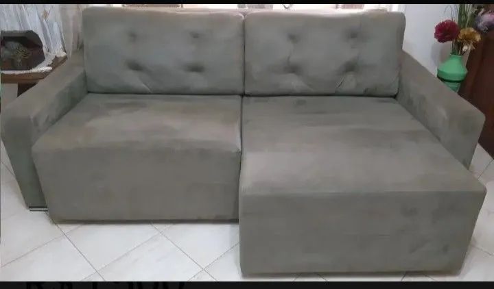 Sofá 4 Lugares 2,3m Tecido Suede Molas Bonnel Assento Retrátil Cinza Escuro com Almofadas - Foto 2