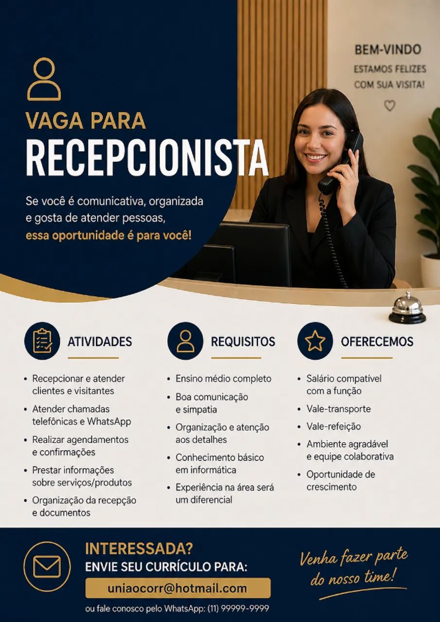 VAGA RECEPCIONISTA 