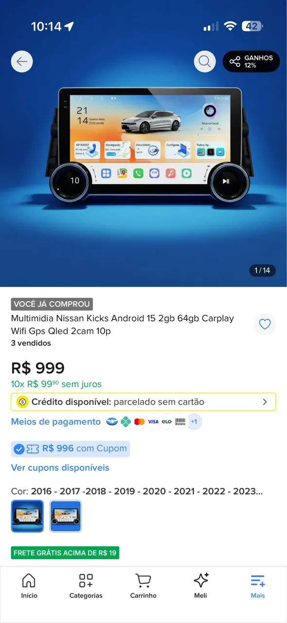 Multimídia Android 10 polegadas Nissan Kicks e outros veículos  - Foto 3