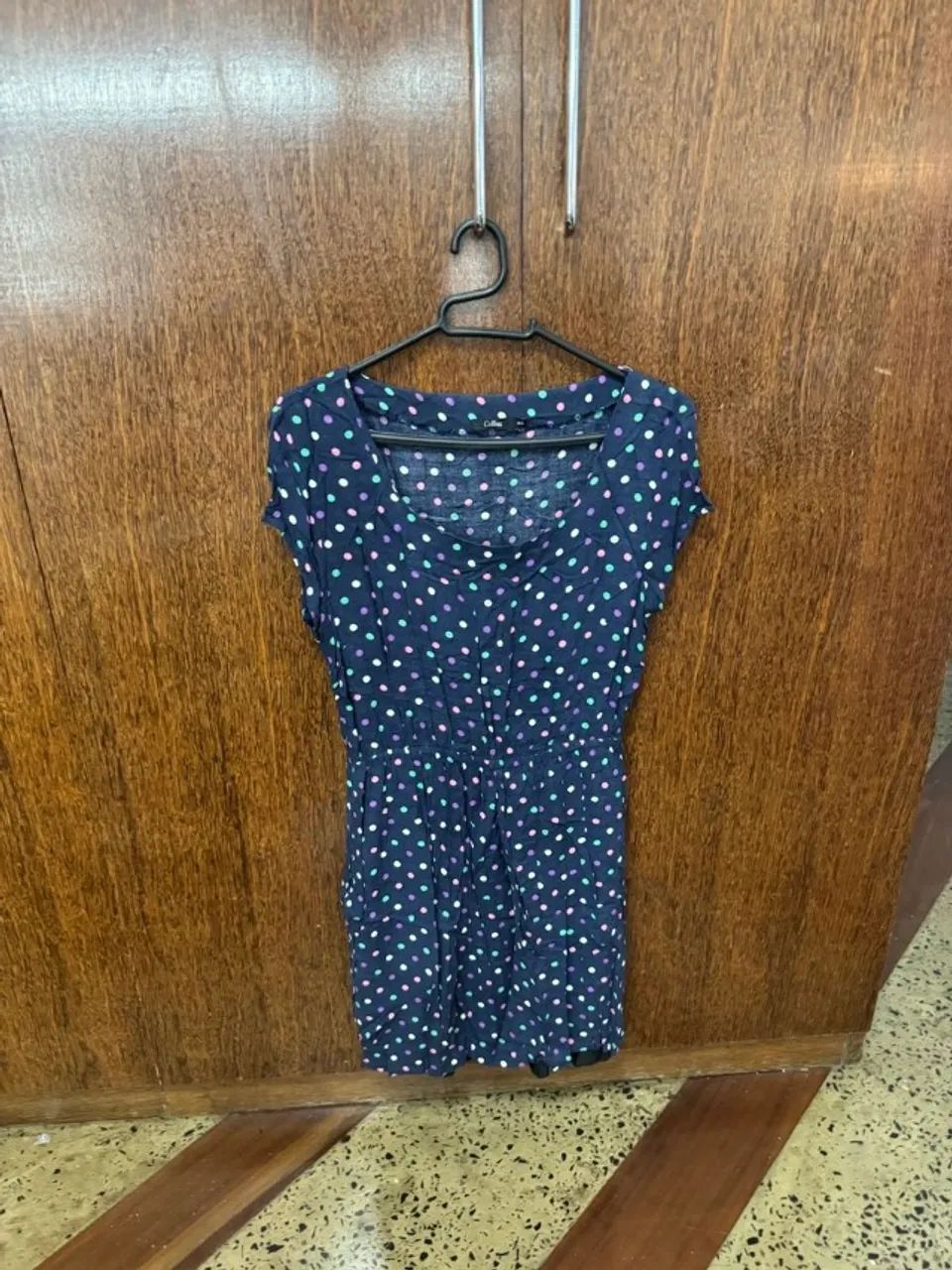 vestido collins poá azul marinho 40