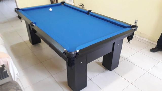 Mesa de Bilhar Tecido Azul Estrutura Preta TX - Foto 3
