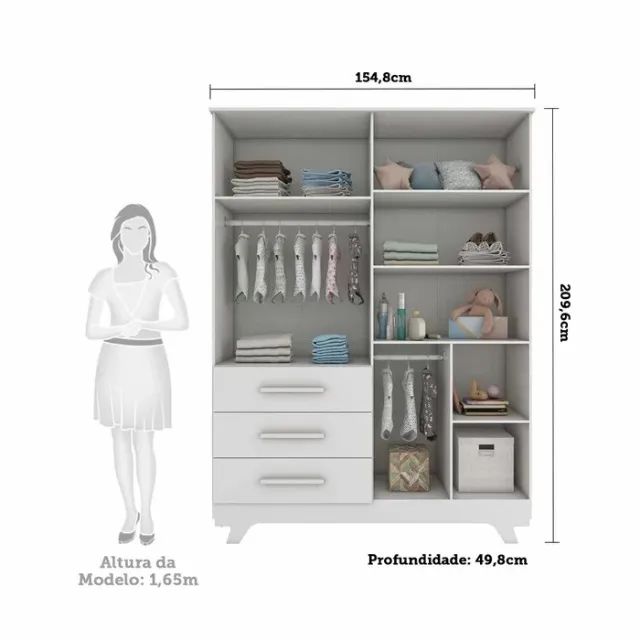 Roupeiro Infantil Retro Liso, 100% MDF - Foto 3