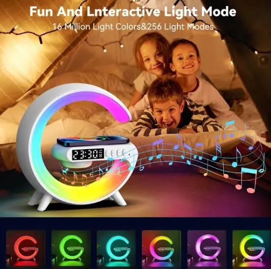 Relógio & Caixa de Som & Luminária RGB & Carregador por Indução G63