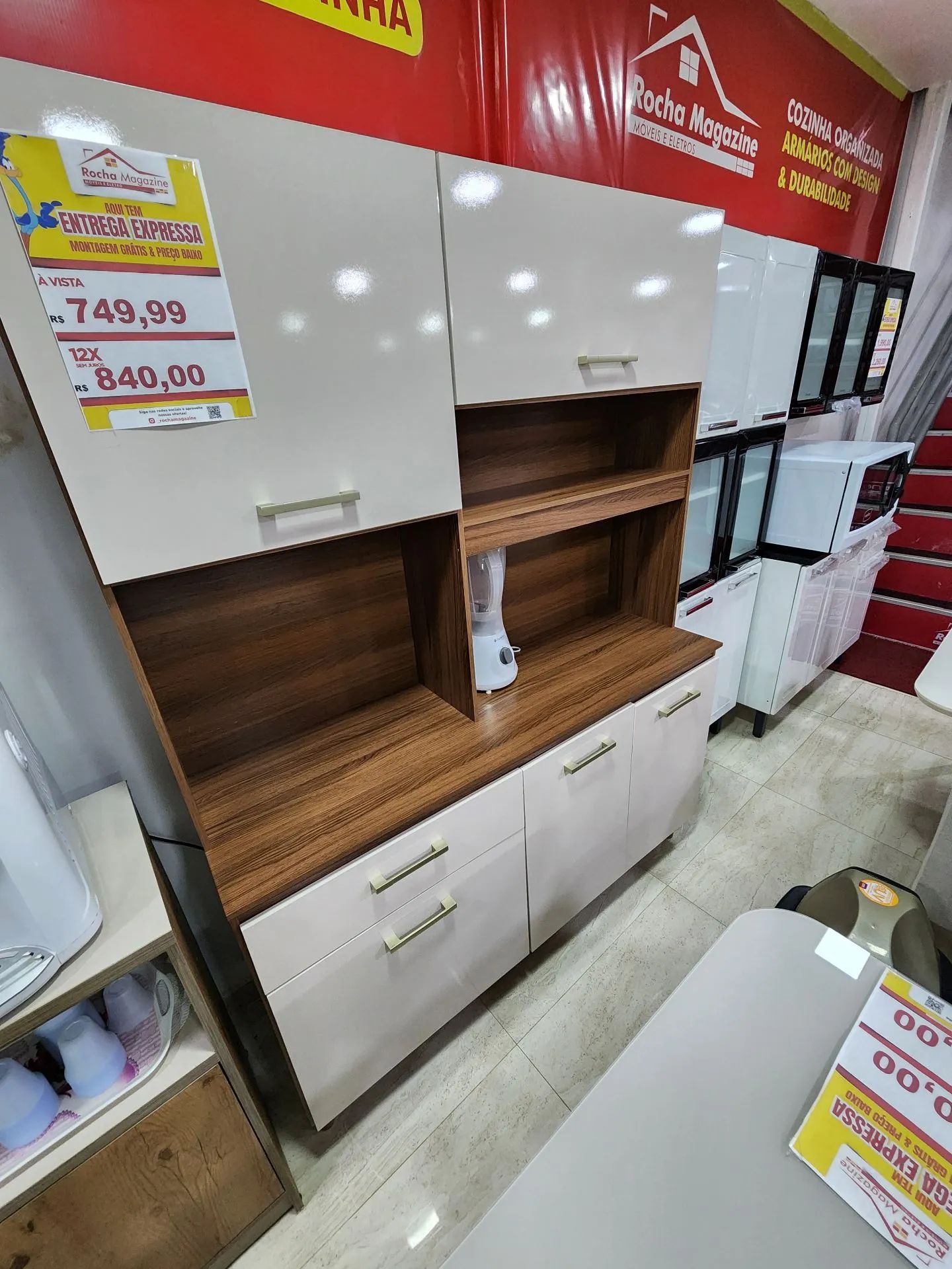 Armário para Cozinha 5 Portas 1 Gaveta com Nicho para Micro-ondas Athena Nicioli