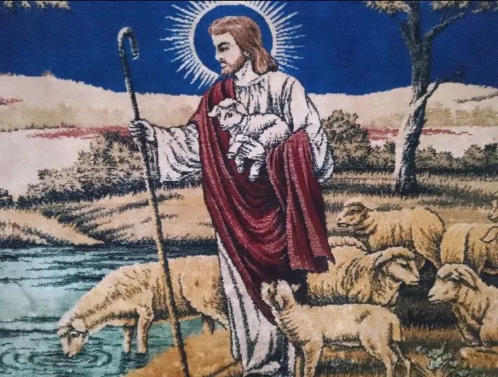 Quadro Tapeçaria felpudo antiga jesus bom pastor ovelhas oriental - Foto 2