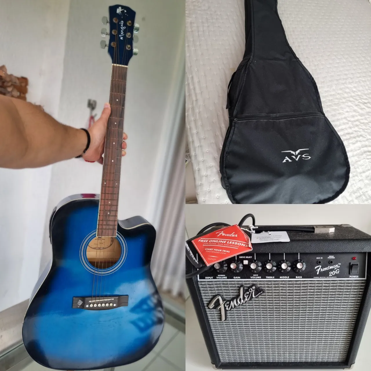 Violão Marquês Azul + Amplificador Fender + Capa