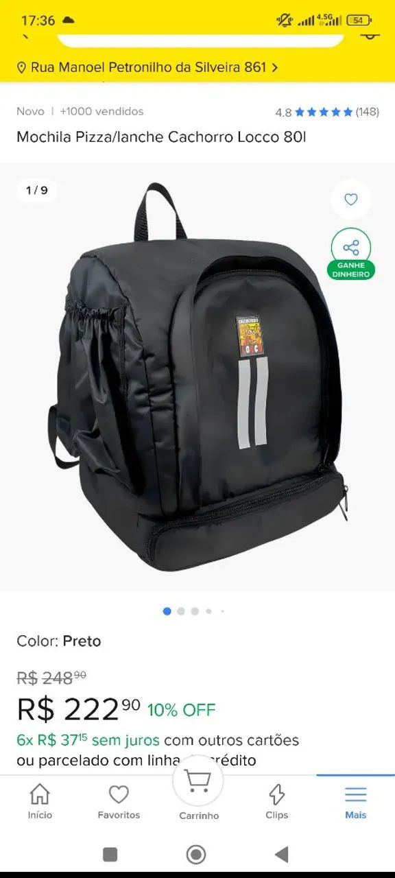 Mochila pizza/lanche cachorro louco64293687676419120