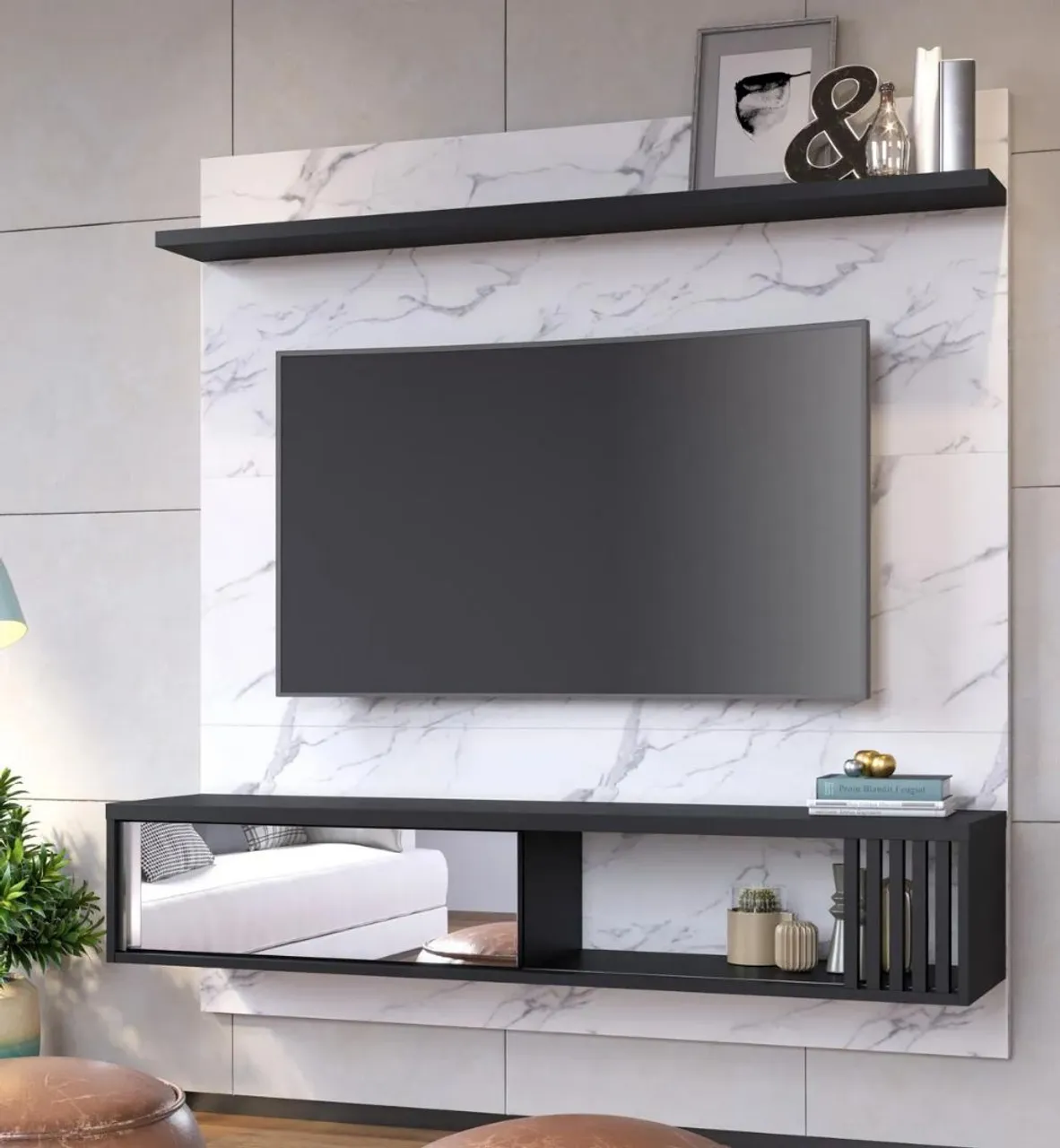 Painel para TV com prateleiras - Design moderno