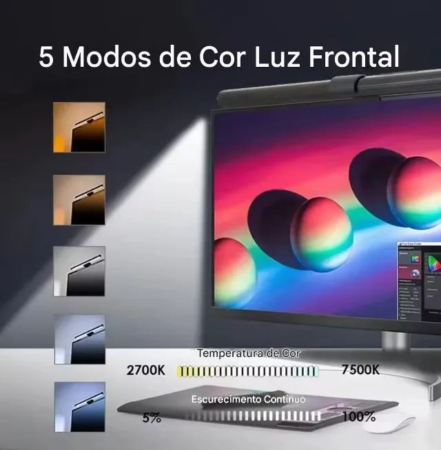 Luminária LED 44cm Monitor Light Pro com controle remoto - Branco Quente e Frio - Foto 6