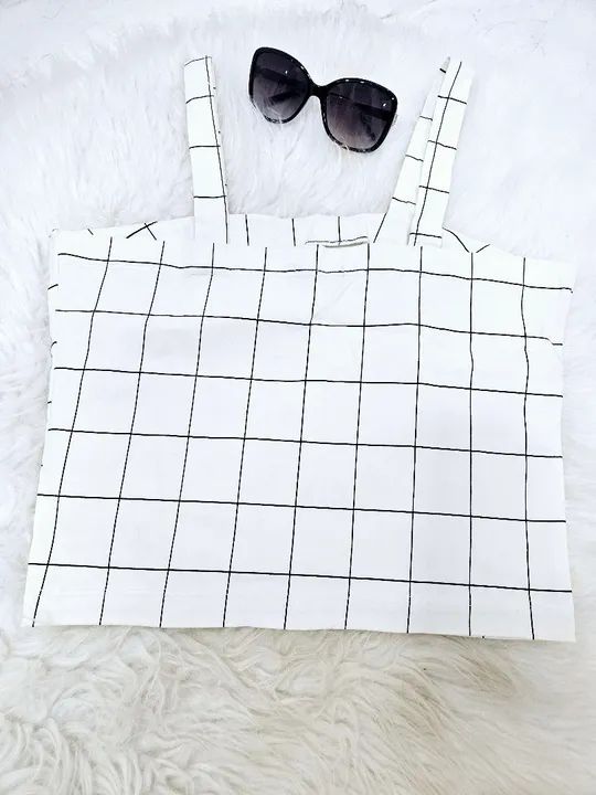Conjunto cropped e calça xadrez branco tam m - Foto 3