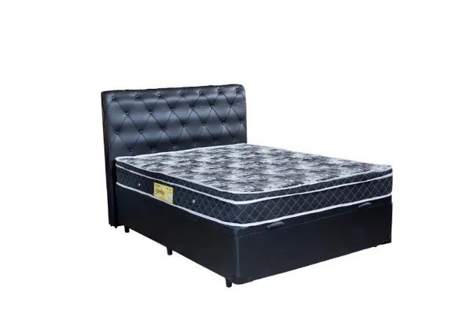 cama baú  colchão de molas e cabeceira casal 