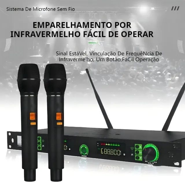 Microfone Sem Fio Profissional Duplo Onistek ON-MC821 UHF Novo - Foto 2