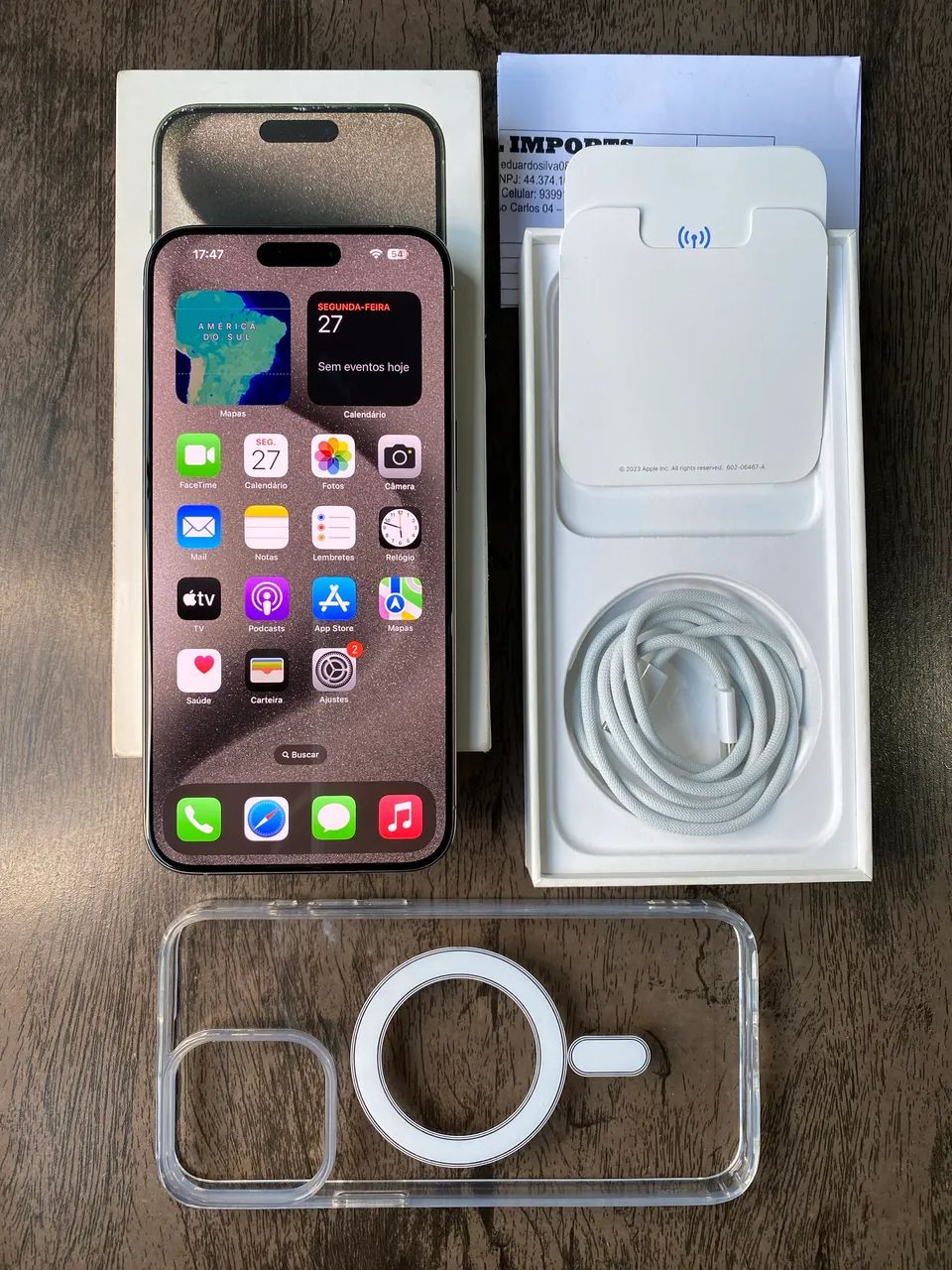 iphone 15 pro max 256GB titânio, caixa, nota e acessórios. Bateria