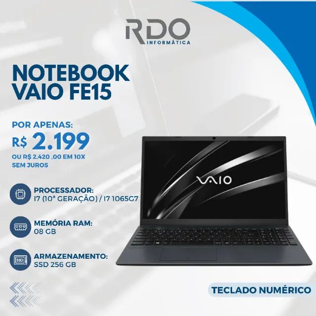 Notebook Vaio FE15 com i7, 8GB RAM, SSD 256GB - Ideal para estudos e dia a dia!