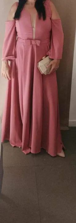 Vestido Rosa Decote V Manga Longa - Foto 5